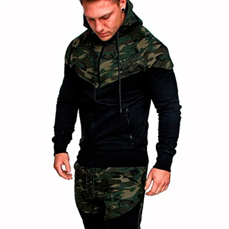 LIBIELIY European And American New Men's Outdoor Sports Camouflage Color - Blocking Hooded Cardigan Autumn - Winter Sweatshirt O