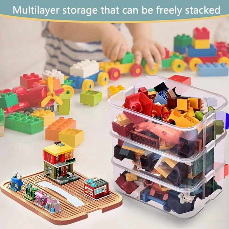 Building Blocks Toys Storage Box For Lids Brick Shaped Plastic Kids Bin Containers Sundries Stackable Organizer