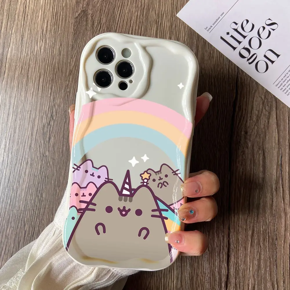 Cute Pusheens Cat Phone Case for Xiaomi Redmi Note 13 12 12S 11 11S 10 9 8 Pro Plus A3 13C 12C 10C 9C 4G 5G 3D Creamy Wave Cover