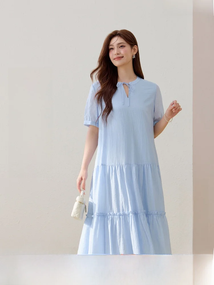 

Fashionable Loose Straight Cut Dress Large Size Women's Clothing Summer New Arrival Korean Style Commute Wind V-Neck Short Sl...