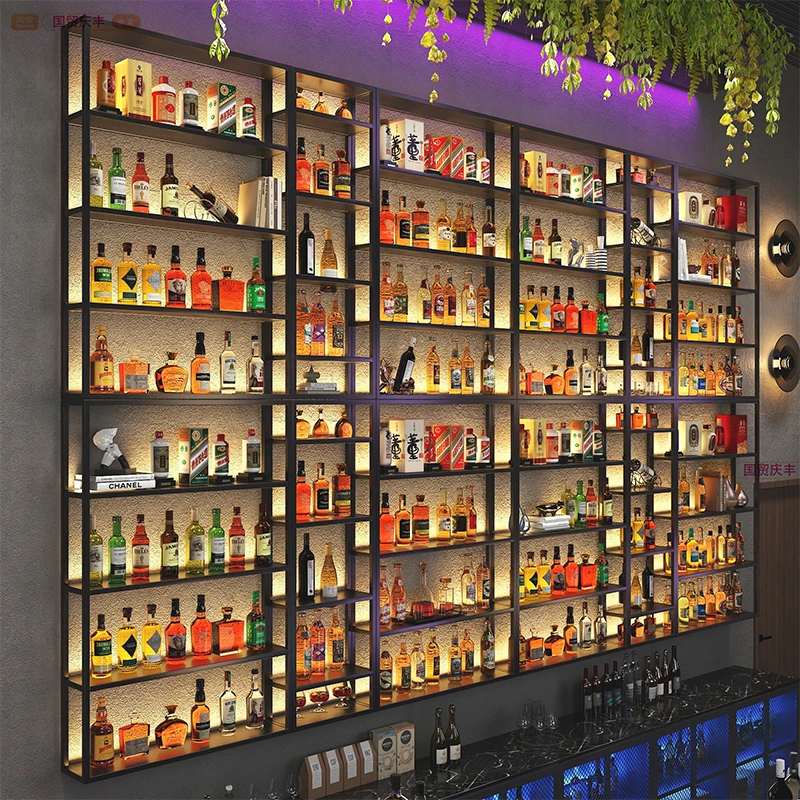 

Industrial style bar wine rack creative wrought iron wall hanging wine rack bar counter background wall wine rack restaurant win