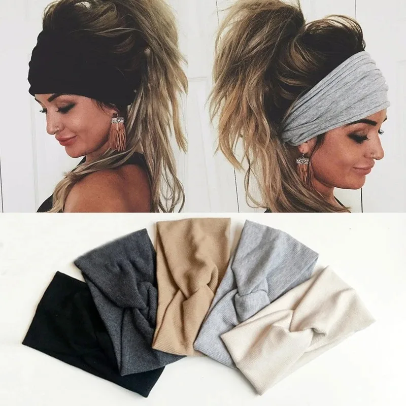 Wide Headbands for Women Large Turban Headwrap Boho Hairband Twisted Head Bands Sport Workout Stretch Non-slip Hair Accessories