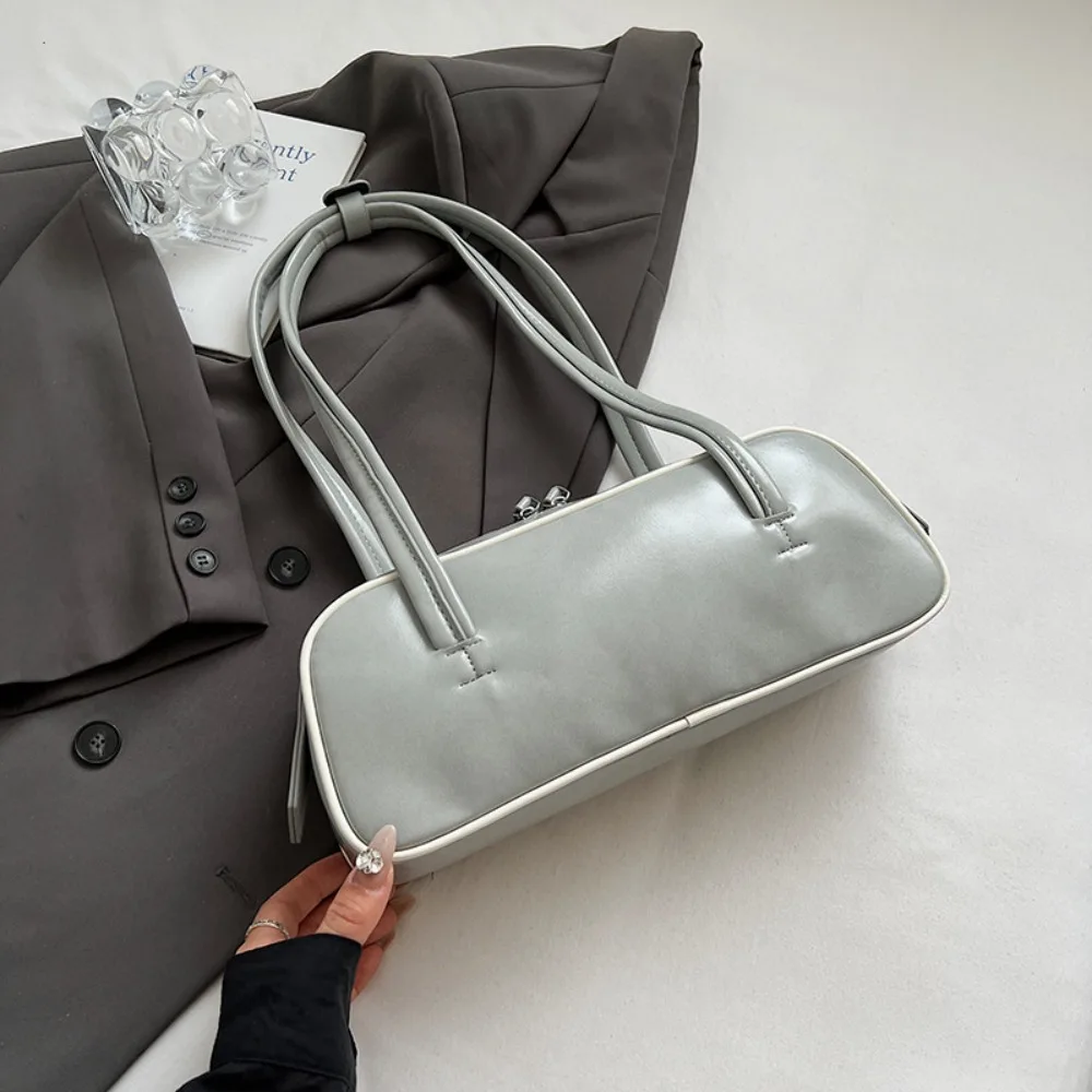 

Модная сумка-боулинг во французском стиле из искусственной кожи, элегантная сумка-бостон из ПУ кожи, повседневная вместительная женская сумка через плечо, сумка-багет