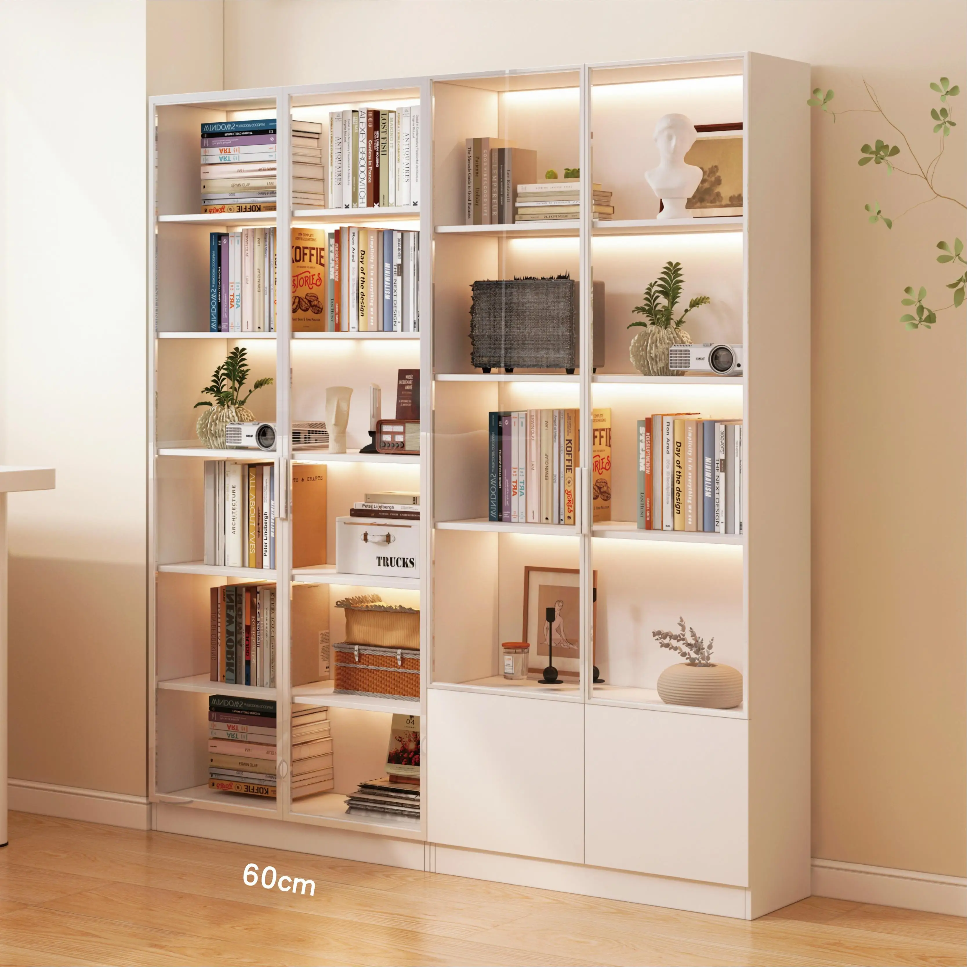 

Modern simple bookcase with glass door bookshelf book kitchen cabinet living room display cabinet wall integrated