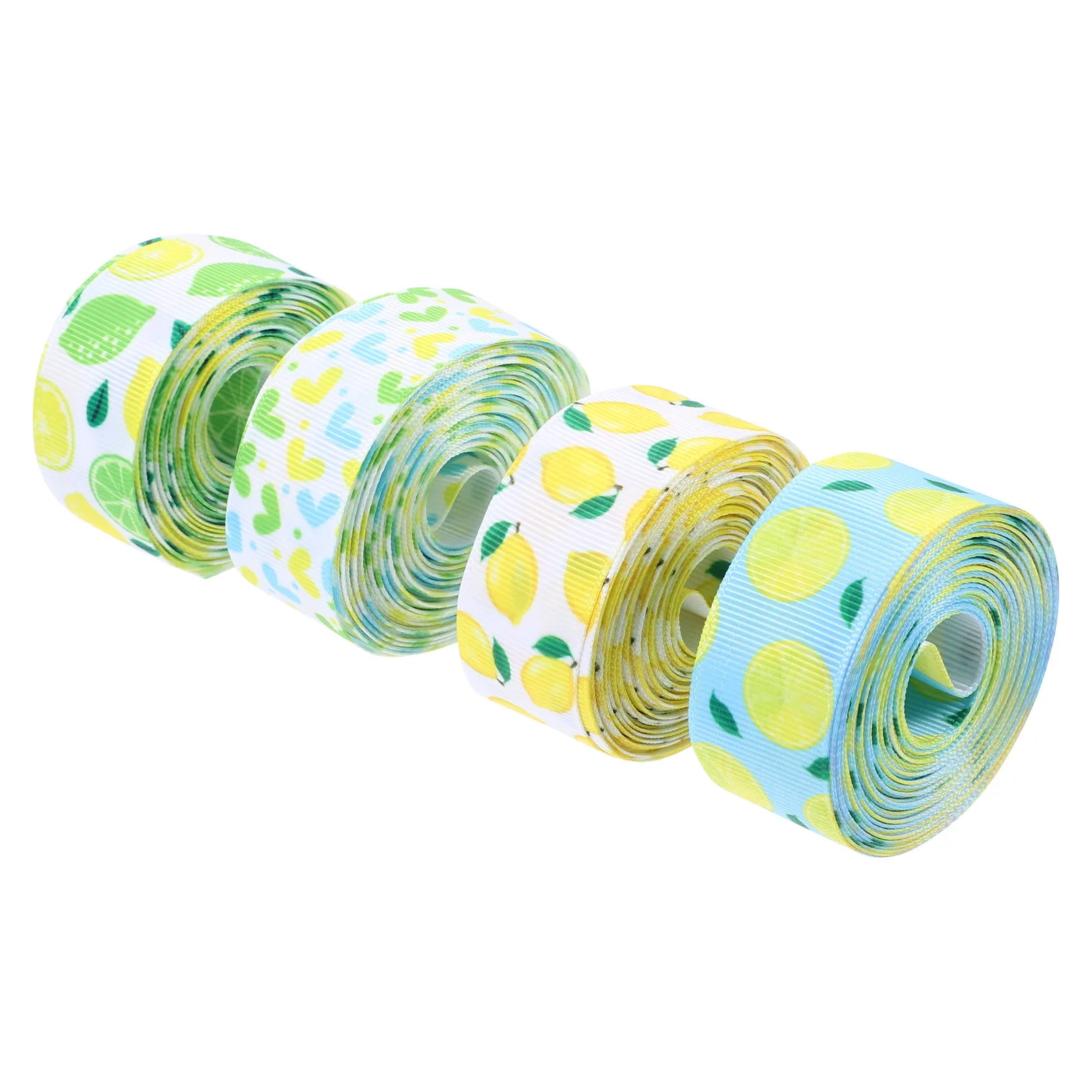 

4 Rolls Love Woven Ribbon Lemon Print Decorative DIY Gift Wrapping Ribbon Holiday Party Supplies Festival Decoration