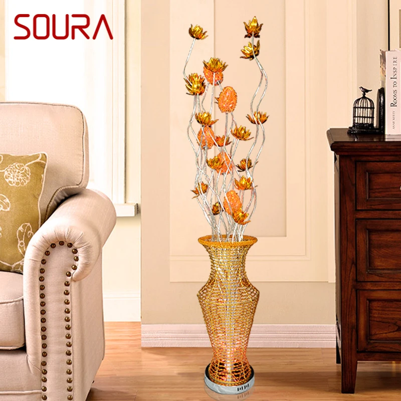 

SOURA Nordic Golden Floor Lamp Modern Art Flower Iiving Room Sofa Bedroom Wedding LED Originality Decorative Standing Light