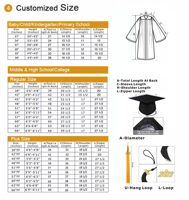 Vestido de graduação universitária para adultos e crianças, Uniforme de estudante do ensino médio, Tassel Bachelor Robes, Chapéu, Vestido, Vestido