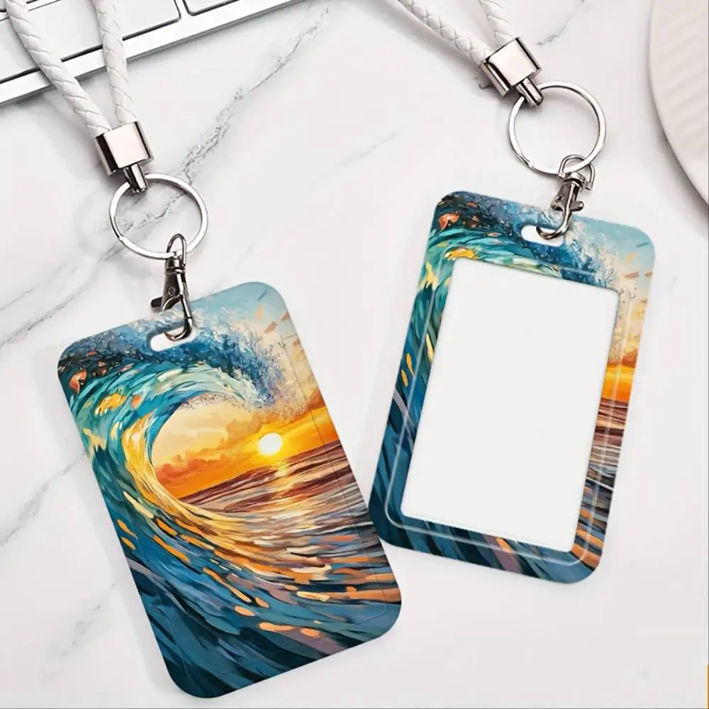 Sunset Ocean Wave ID Card Holder Plastic Badge Cover For Doctor Nurse Office Staff ID Bank Card Holiday Gift