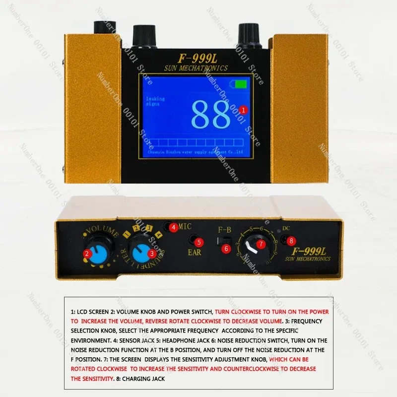 F-999L Water Leak Detector, House Pipe Floor Heating Leakage Detection Instrument, Indoor Water Leak Sensor Tool