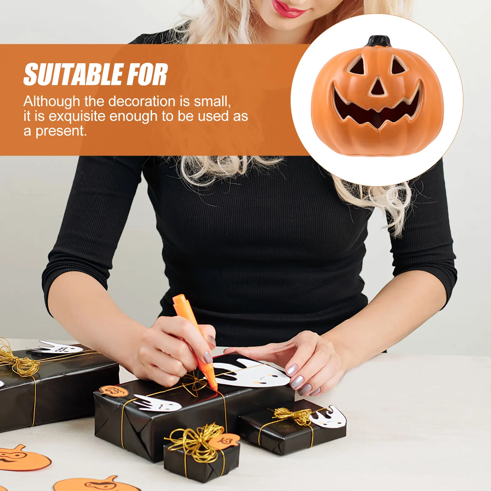 

1pc Led Pumpkin Lamp Halloween Decorative Light Outdoor Indoor Party Decoration Orange Pe Material Hanging Lantern