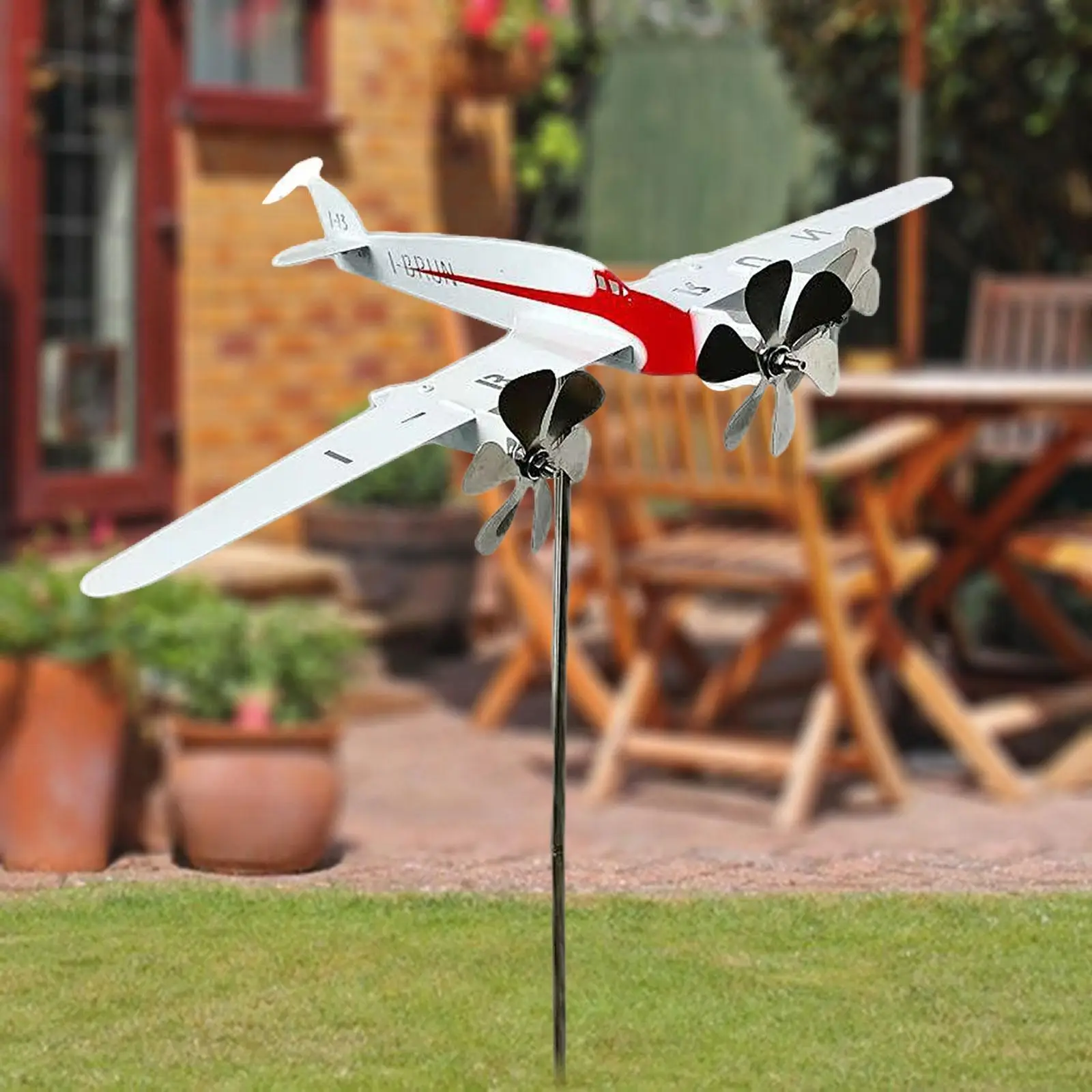 

Airplane Wind Sculpture Spinner Art Figurine Decorative Wind Power Outdoor Windmill Iron for Outdoor Patio Path Porch Decoration