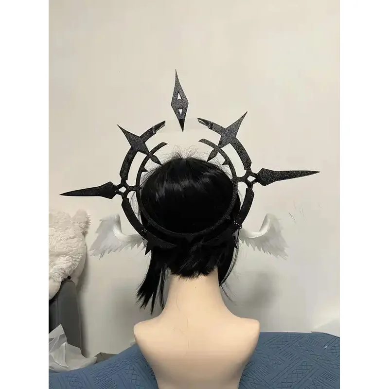 

25COSGame Honkai Star Rail Black Sunday Robin Cosplay Prop Black Halo White Wing Headdress Halloween Party Outfits Accessory