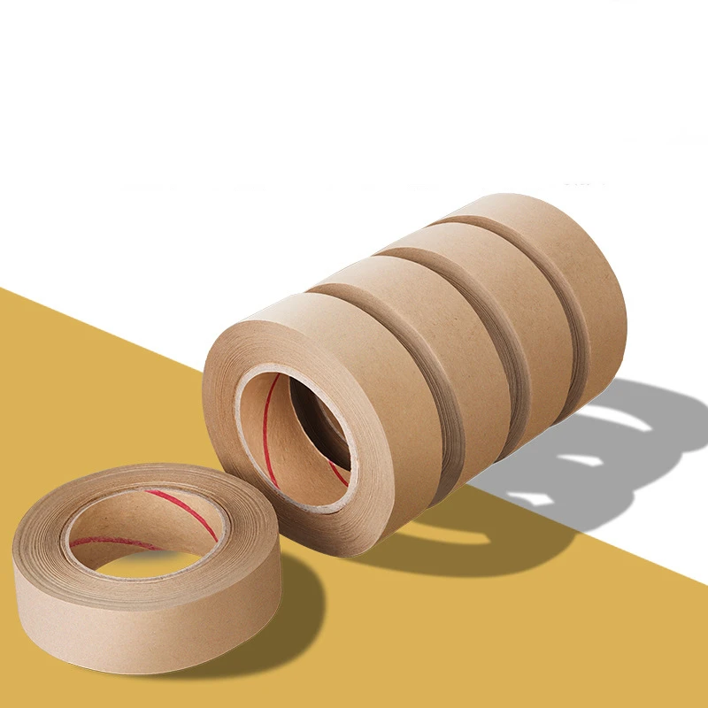 30M Biodegradable Eco Friendly Kraft Paper Tape Brown Wet Water Activated Reinforced Gummed Adhesive Tape for Painting Fixed