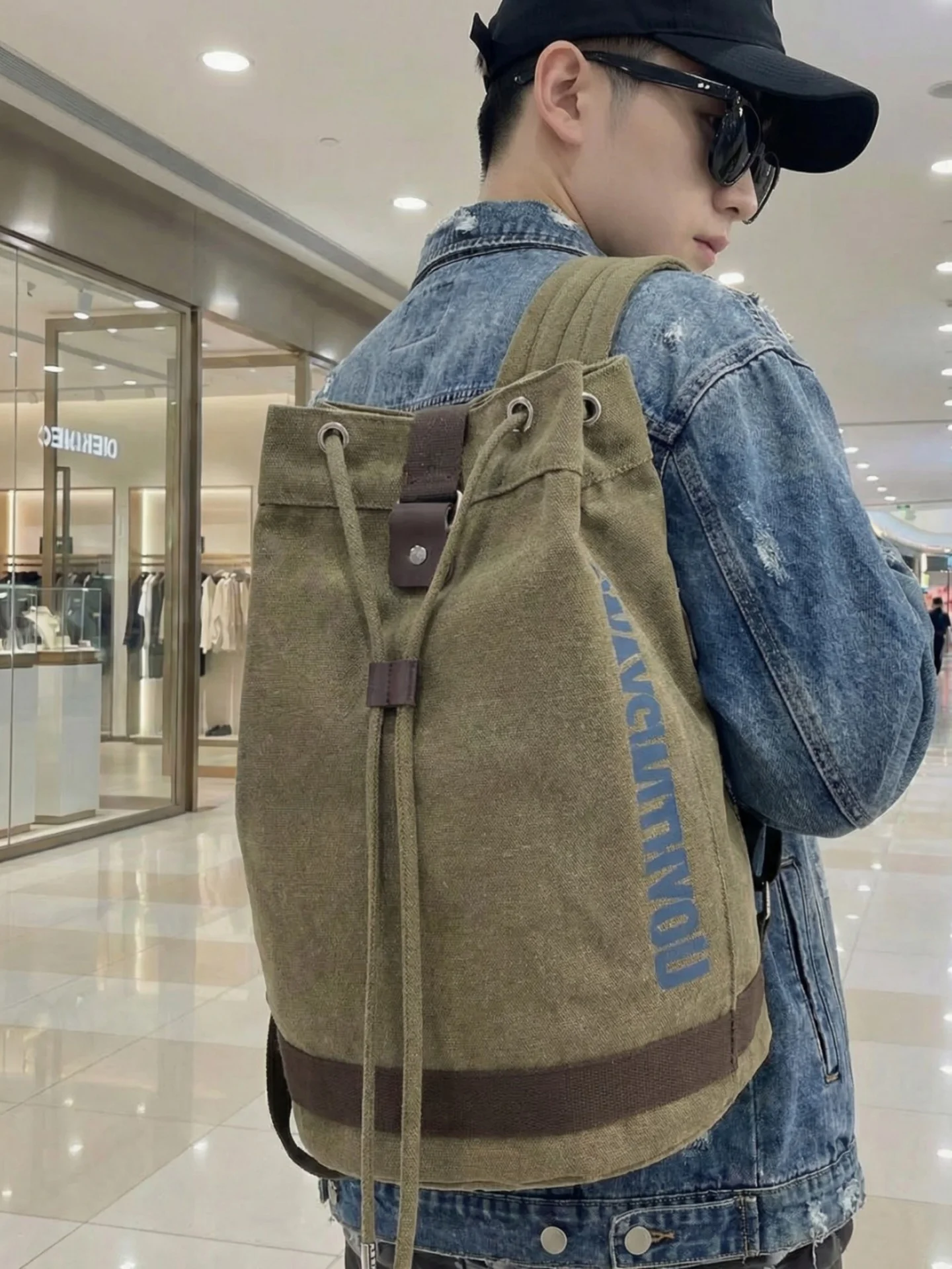 Picture 4: 2026 New Canvas Outdoor Travel Backpack Men's Large Capacity Drawstring Simple Leisure Trendy Double Shoulder Bag Casual