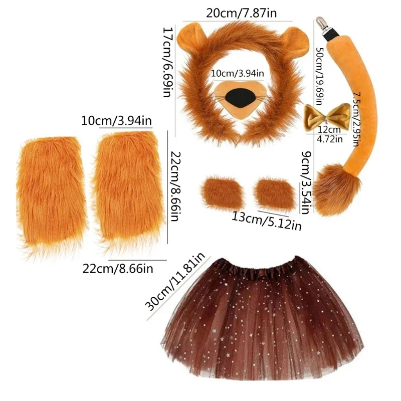 Costume déguisement Lion d'halloween, jupe queue bandeau Lion, nœud Costume Cosplay d'animal pour