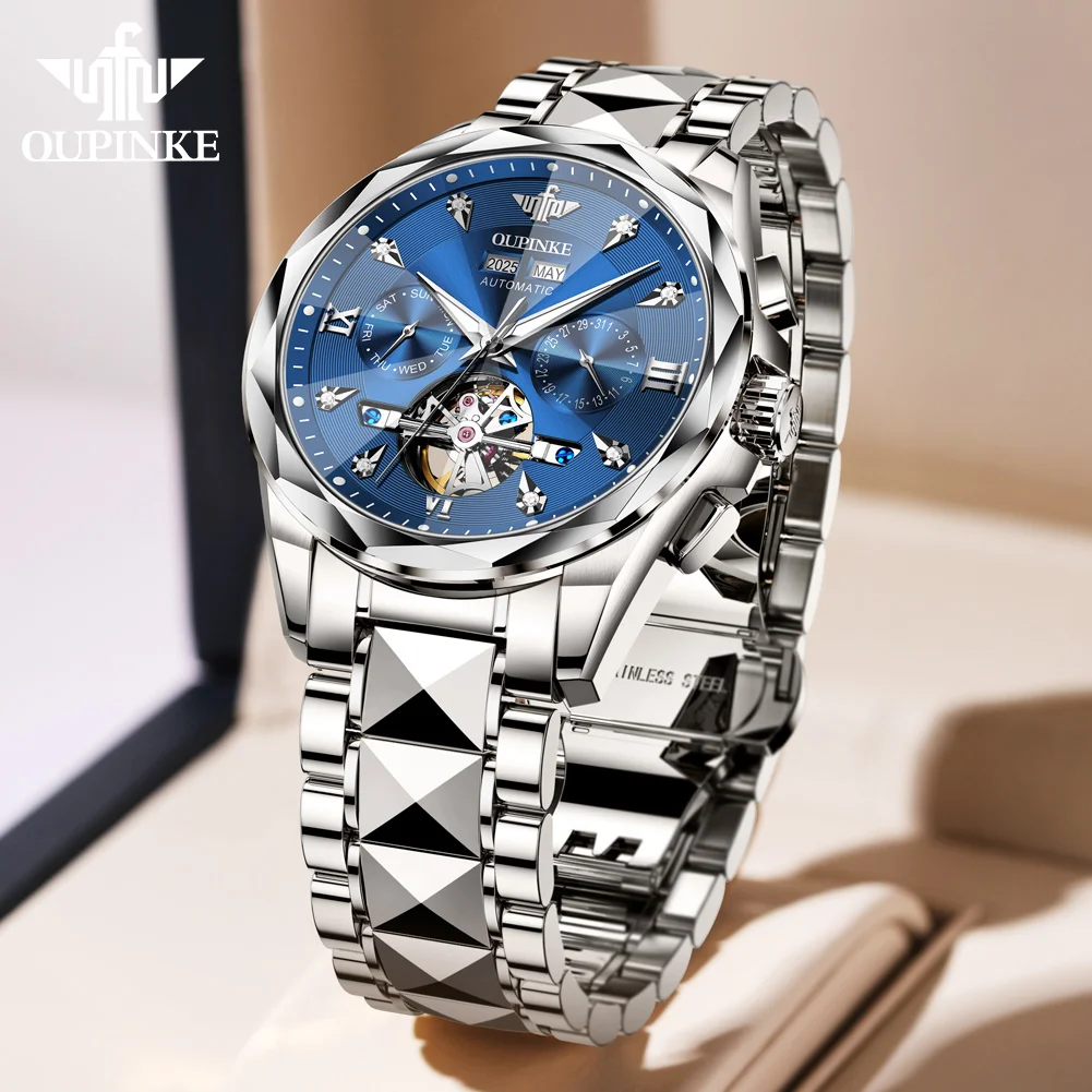 OUPINKE High end Tungsten Steel Tourbillon Men's Watches Tourbillon Multi-function Full Automatic Men Watch reloj mujer