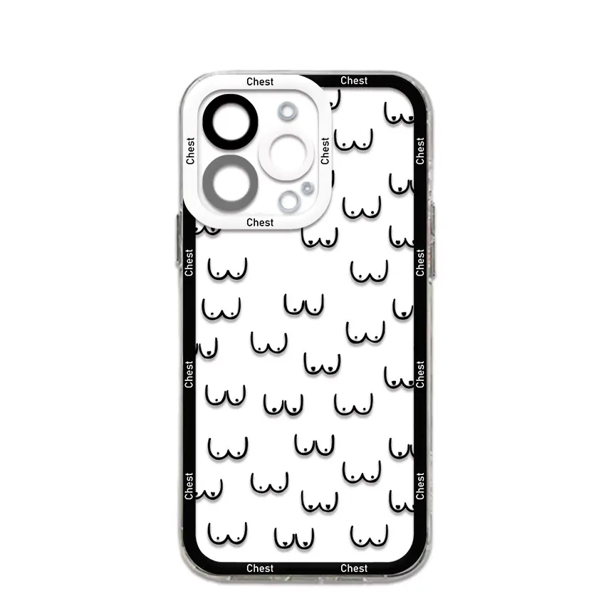 Sexy Chest Line Art Phone Case For iPhone 15 Pro Max 14 13 12 Mini 11 ProMax X XR XSMax 7 8 Plus SE20 Transparent Cover