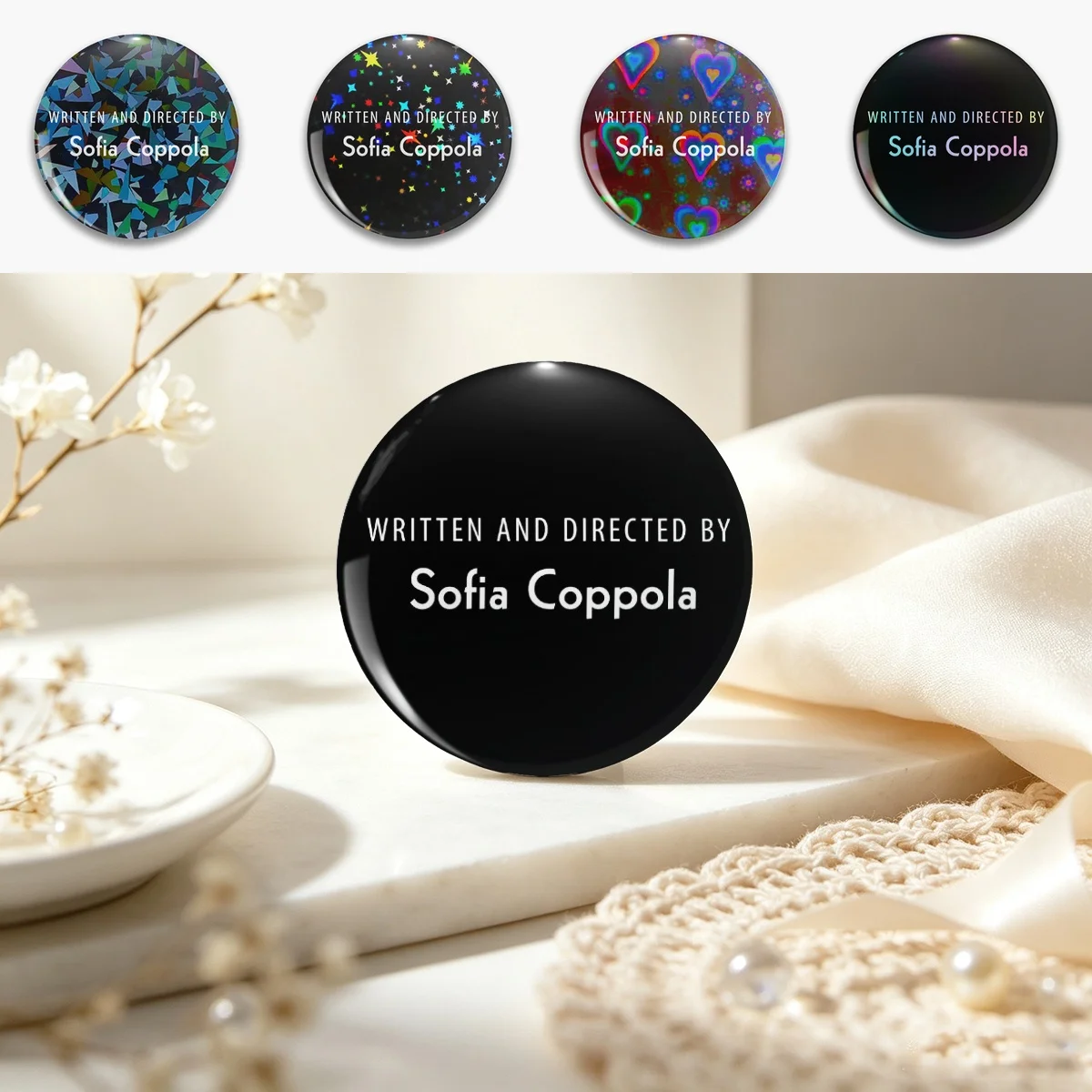 Written and Directed by Sofia Coppola Pin Holographic Star Heart Pin Brooches Laminated Button Fashion Accessory