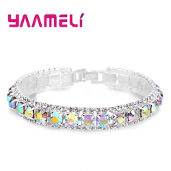 Top Sale 925 Sterling Silver Bracelets Full AAA Zircon Austrian Crystal Femme Women Link Chain Jewelry Bangles