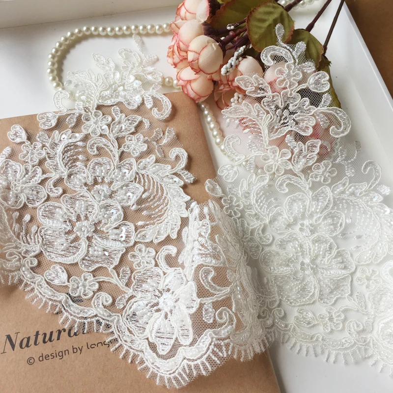 Car Bone Lace Trimmings for Sewing, Luxury Beading, High-end Wedding Dress, Veil Accessories, 20cm Wide, RS1086