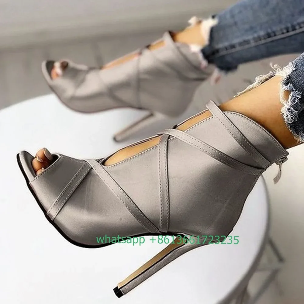 Satin Peep Toe Cross Strap High Heels Stiletto Heel Lace Up Sandals Women Spring Autumn Shoes 2025 New Fashion  High Heels