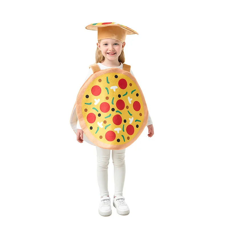 loween 子供用ピザコスチューム ベスト 帽子 ステージパフォーマンス衣装 ポリエステル素材 エスニックファション レディース服