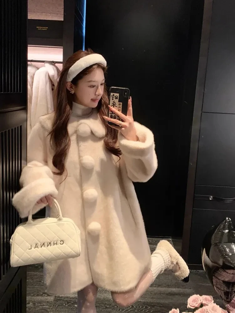 Summer Home Snowball Environmental Mink Fur Ball Fur Coat Women's Medium Long Winter Thick Fur Coat