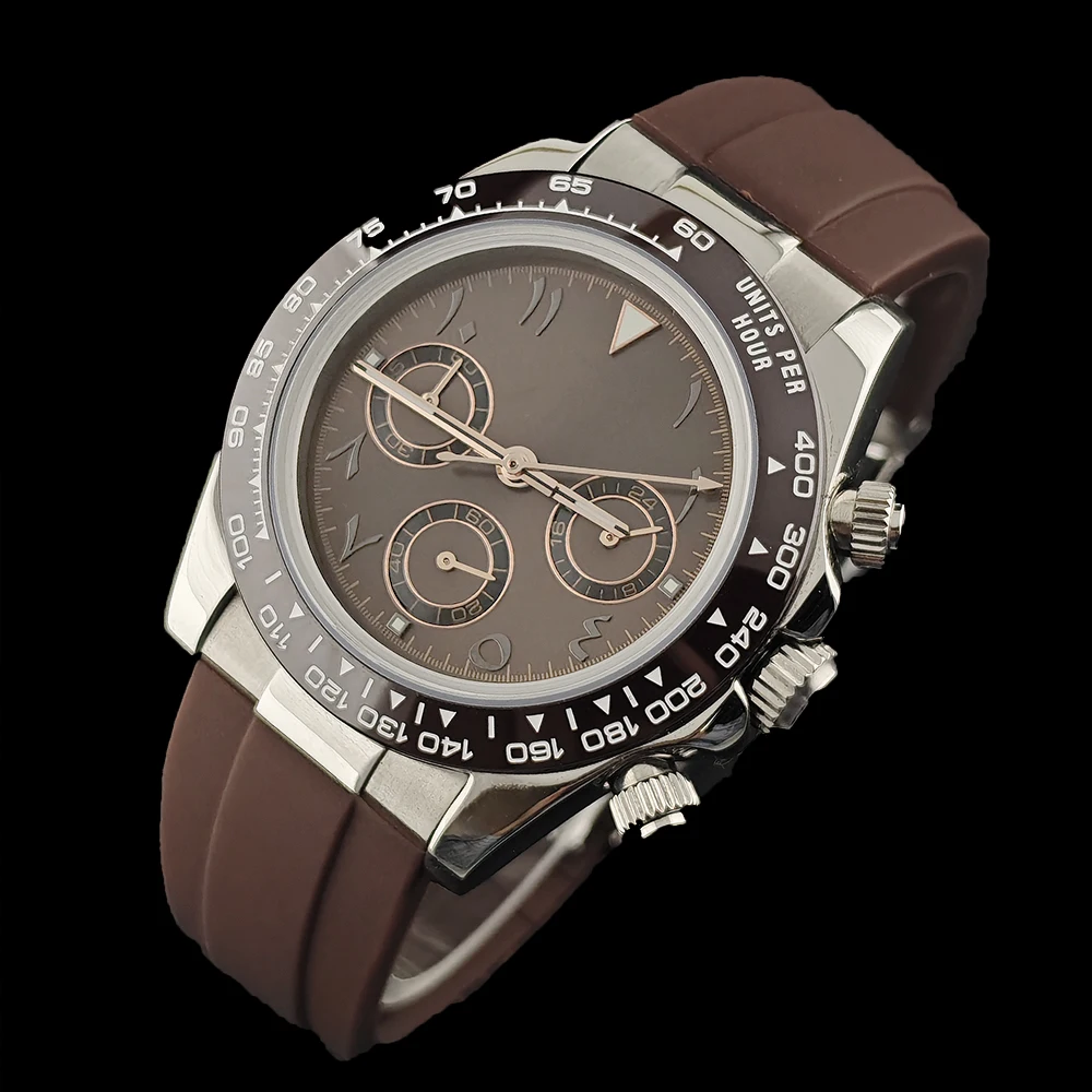 New VK63 Watch Customized Logo Watch High Quality Business Watch Men's Watch Brown Rubber Strap VK63 Movement Watch