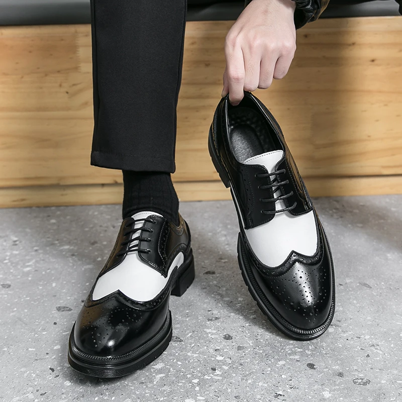 

Business Men Brock Leather Shoes British Lace-up Business Office Brand Leather Shoes American Social Leather Shoes Sizes 38-46