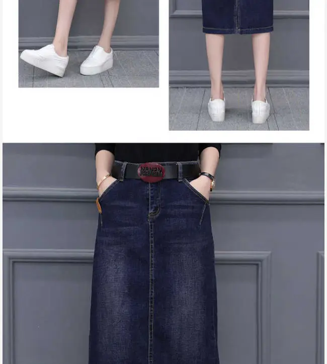 Cowboy Midi Skirt Mid Length 2026 New Spring Summer Denim Wrapped Hip High Waist Split A-Line Skirt Women's Casual Clothes