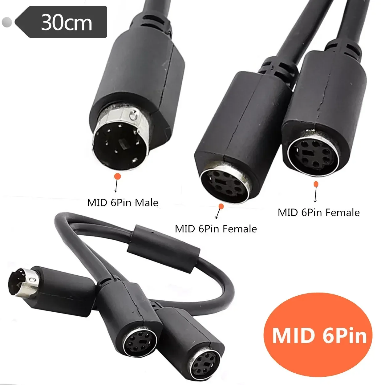 MID 6pin One Male and Two Female PS Extension Cable PS2 One Sub Two Adapter Cable To Keyboard and Mouse Interface 30cm