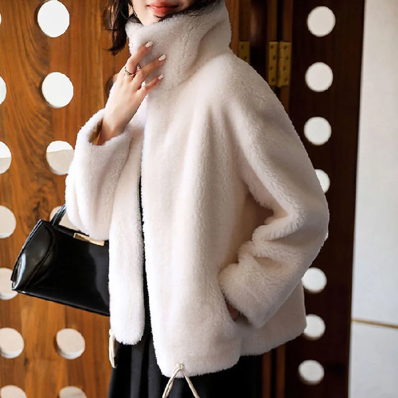 Autumn Winter Fleece Jacket Women Thickened Warm Zip Long Sleeve Double Sided Fleece Coat Pockets Outdoor Elegant Luxury Outwear