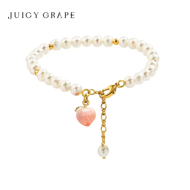 

JUICY GRAPE French Style Elegant Water Peach and Pearl Bracelets Adjustable Handcrafted Enamel Fashionable Trendy Jewelry