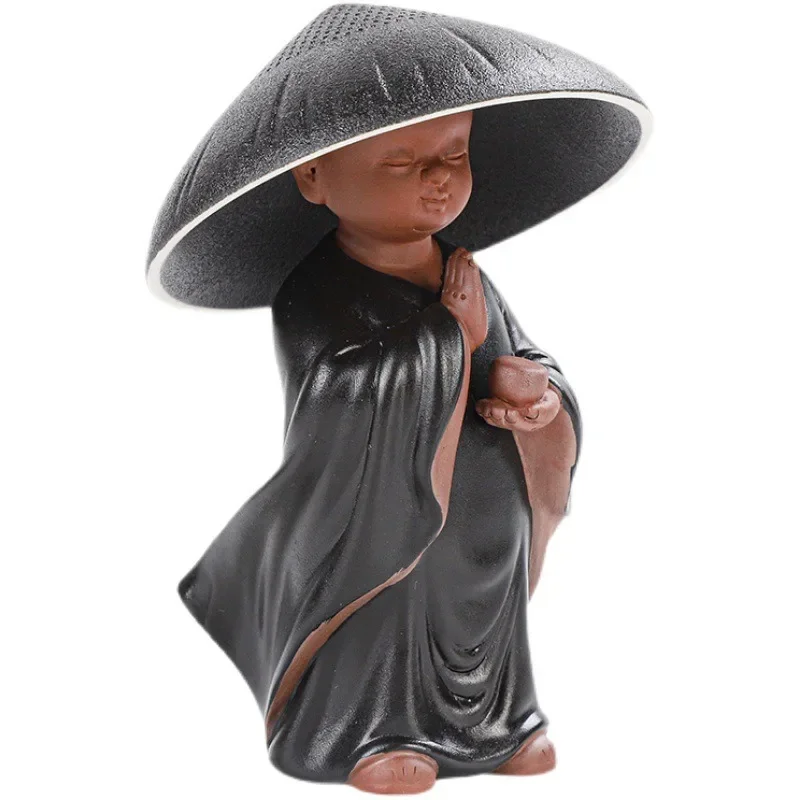 Tea Pet Little Monk Statue With Strainer Filter Hat Tea Set Accessories Kung Fu Ceramic Figurines Teapet Zen Ceremony Figure