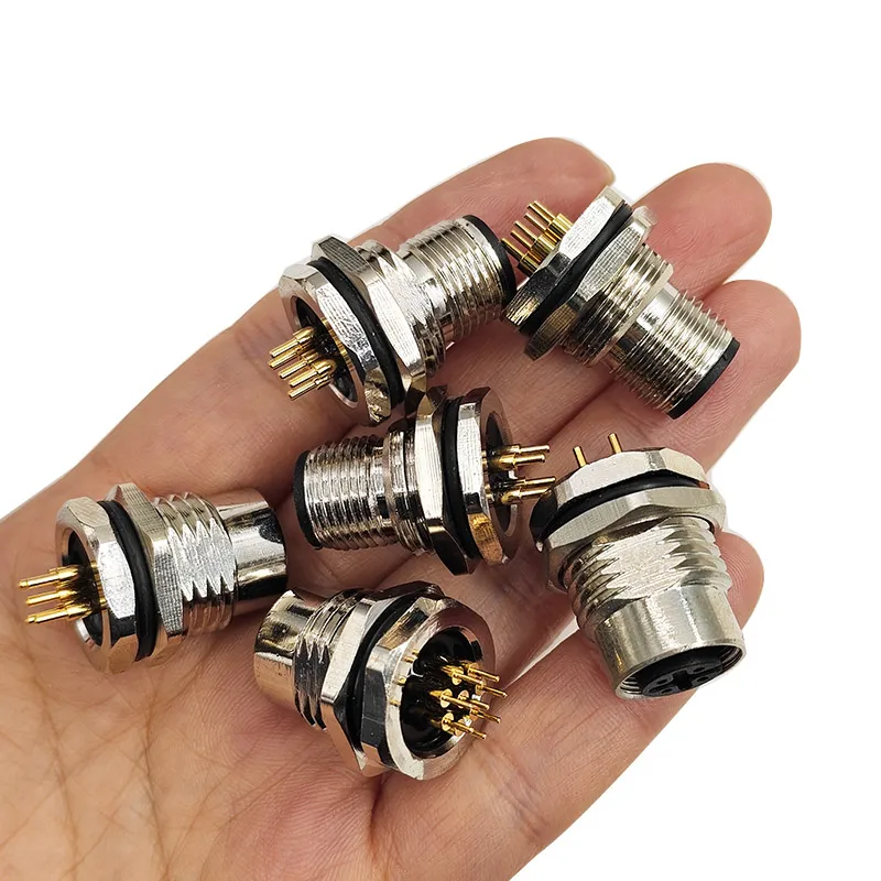 10pcs M1216 Front Panel Nut Flange Socket Waterproof PCB Sensor Connector 4/5/8 Pin Screw Threaded Coupling Male Female