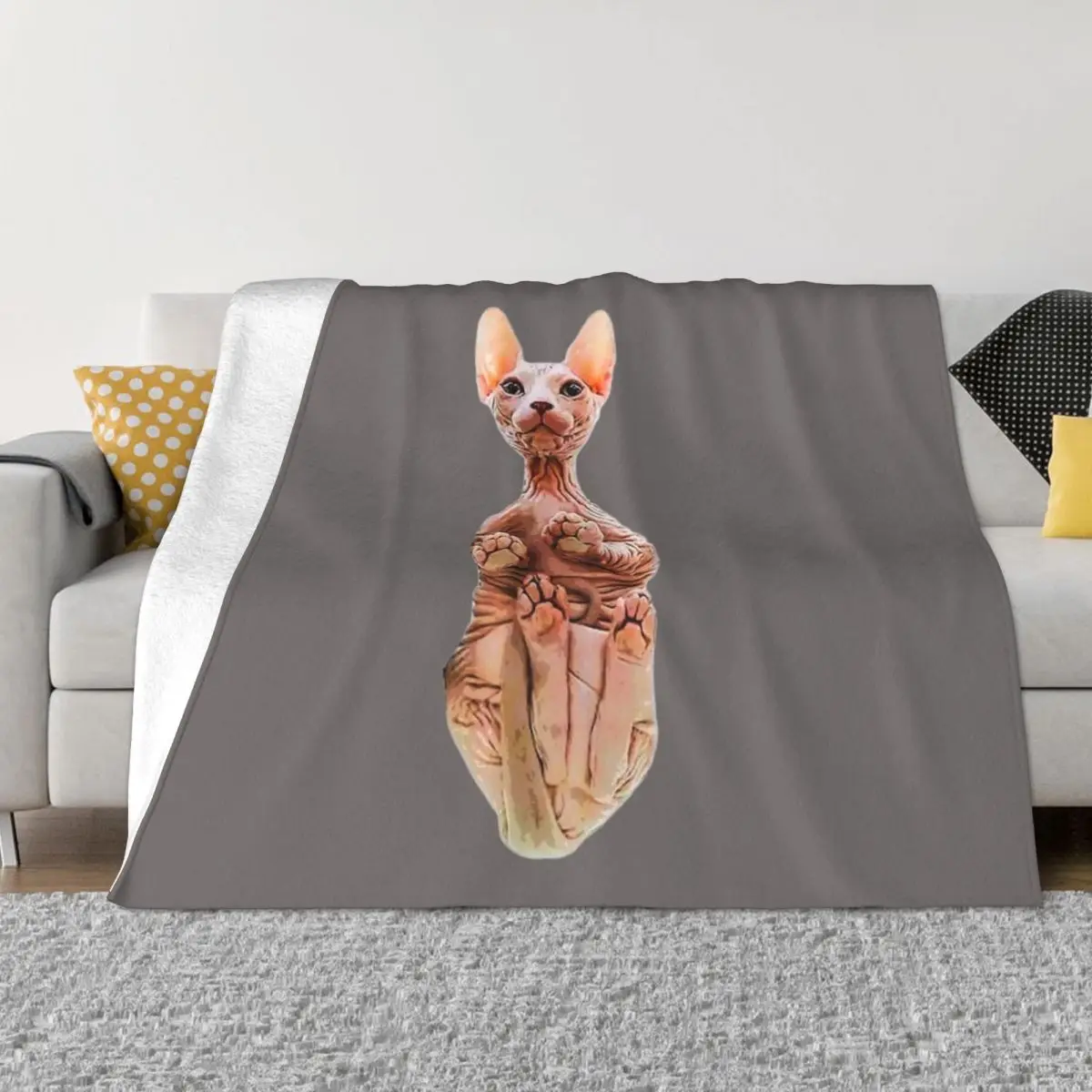 

Sphynx Cat Kitten Look at my paws Throw Blanket Dorm Room Essentials Plush Bed linens wednesday