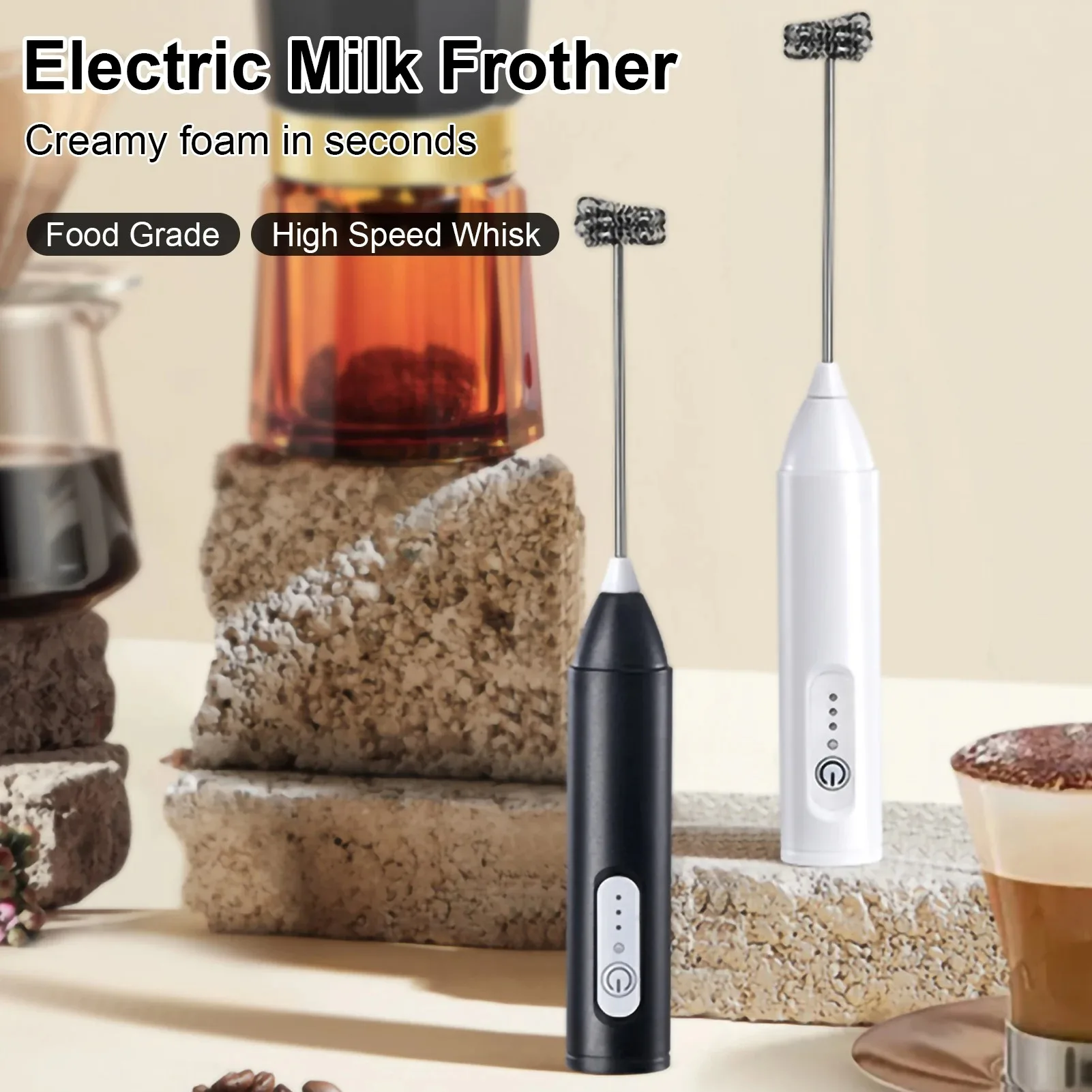 Mini USB Recarregável Leite Frother, Máquina De Espuma, Misturador De Batedor De Café, Liquidificador Elétrico, Batedor De Ovos, Ferramentas De Cozinha Quente, 3 Velocidades