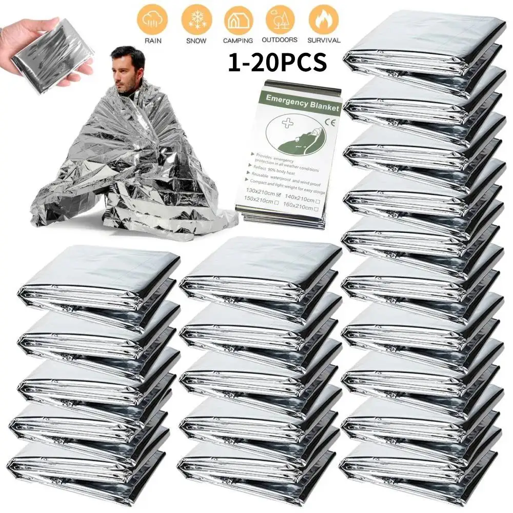 1-20PCS Emergency Blanket Outdoor Survival First Aid Kit Windproof Insulation Lifesaving PET Keep Foil Thermal Rescue Blanket