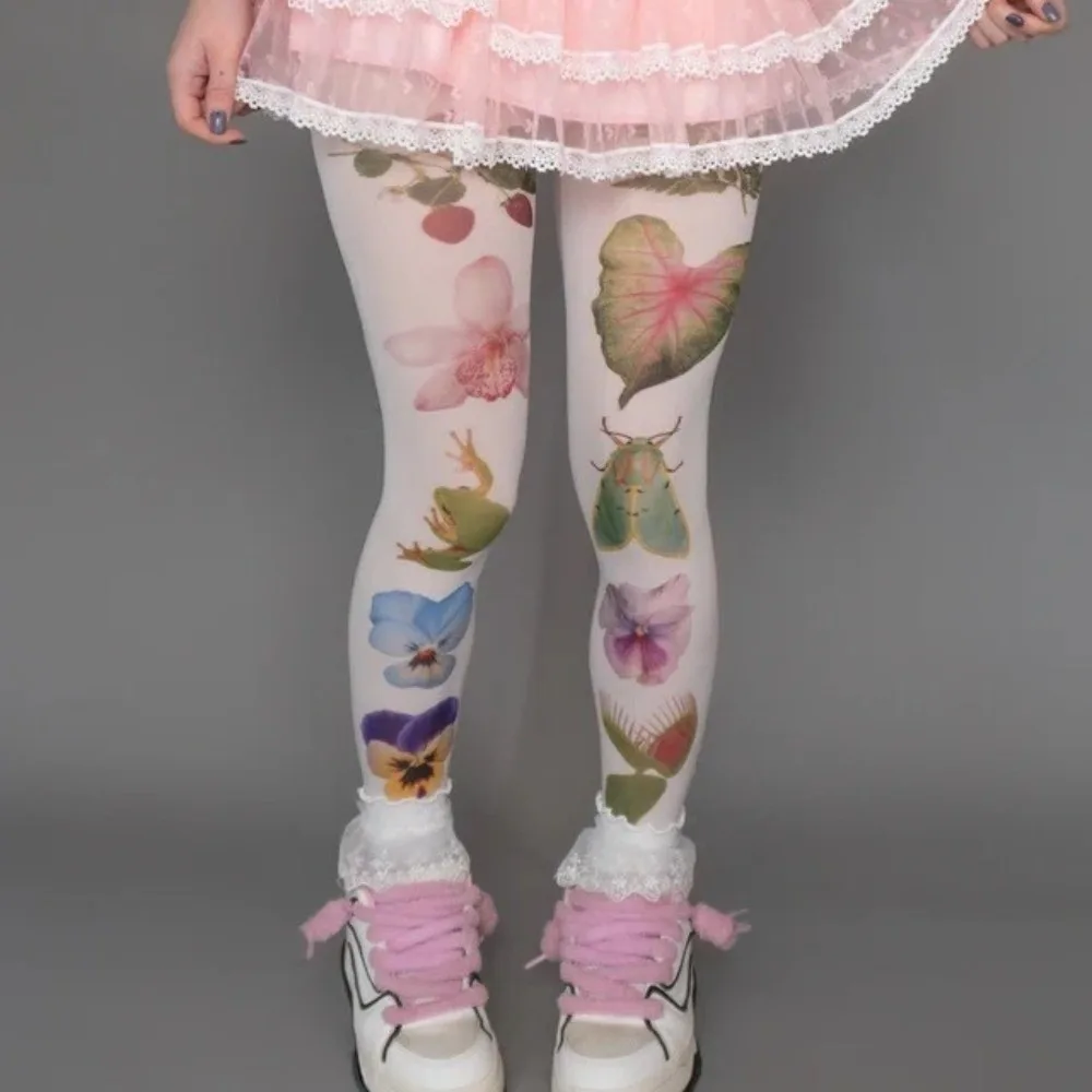 

Kawaii Japanese Style Flower Printed Pantyhose JK Y2K Sexy Stockings Leggings Slim Anime Long Tights Sexy Lingerie Cosplay
