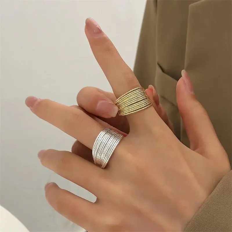 Multi Layered Lines Ring for Women Opening Adjustable Light Luxury Rings Personality Metal Jewelry Temperament Accessories Gifts