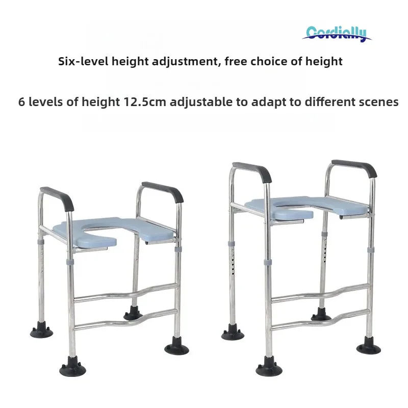 Stainless Steel Reinforced Toilet Chair Elderly Commode Stool Portable Toilet Seat Adjustable Height Bathroom Safety Frame