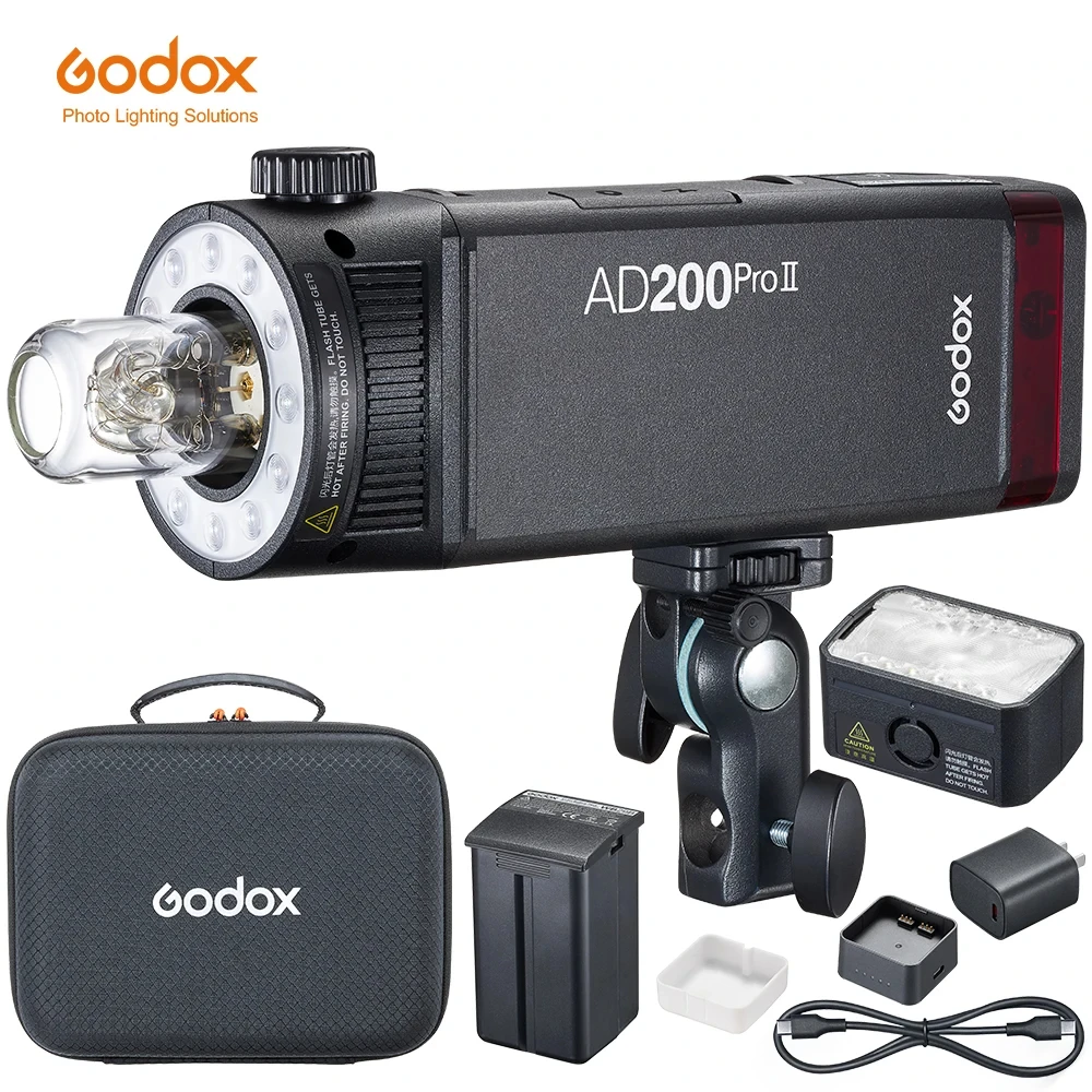 Godox AD200 pro II Flash 200Ws 1/8000 HSS 2980mAh Bateria com sistema 2.4G Wireiess X Lâmpada de modelagem bicolor Flashlight