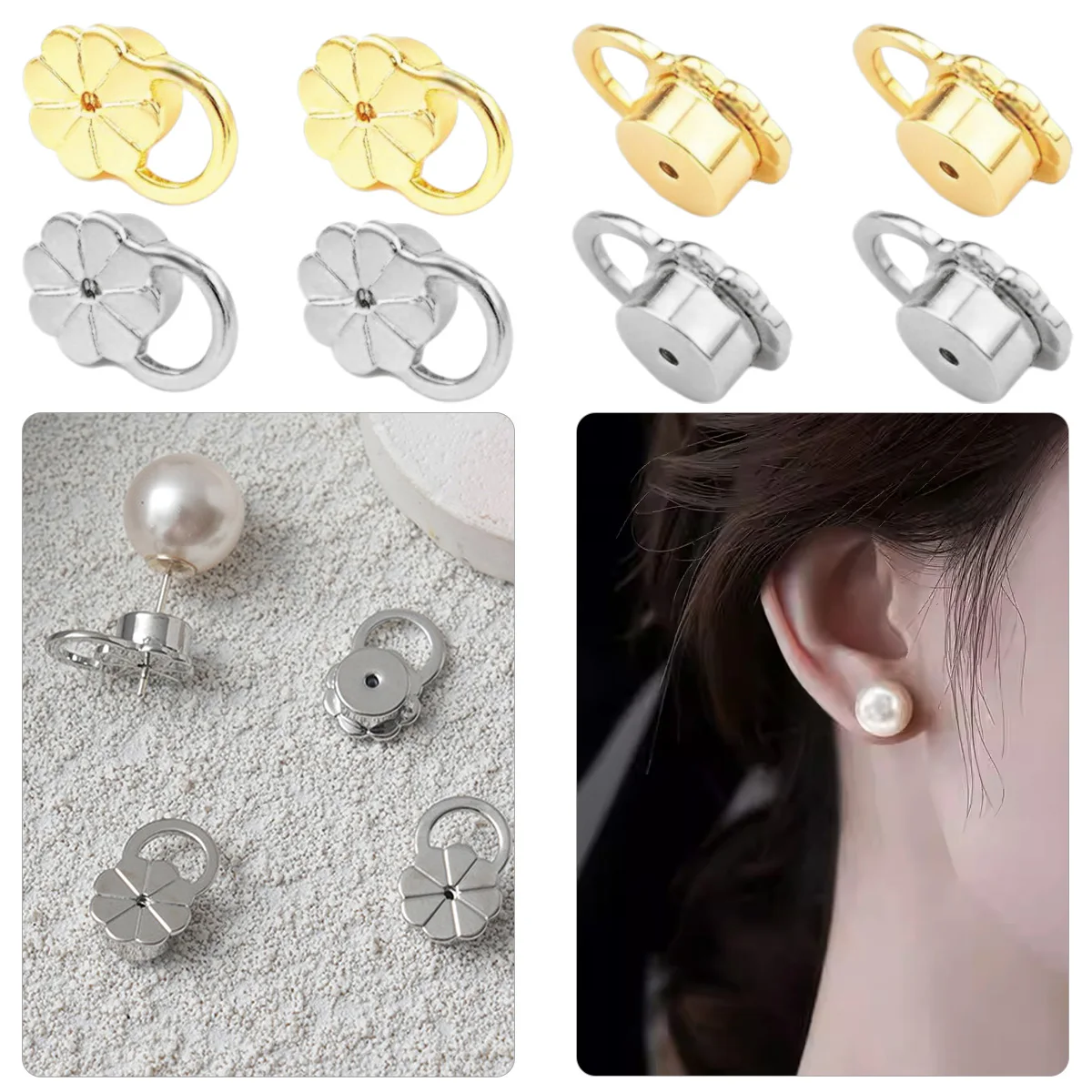 8/10PCS Copper Earring Lifter Metal Earring Stopper Backing Pierced Safety Ear Back Fastener for Jewelry Making Accessory 8x12MM