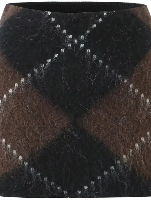 Retro American Color Blo Diamond ID Strickrock mit hoher Taille, schmaler A-Linie-Wickelrock für Damen, Faion Daily Wear