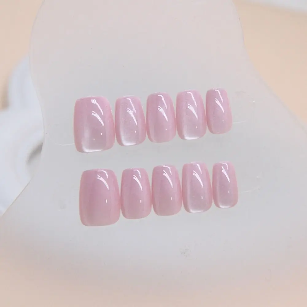 New Long Square False Nails French Shining Press on Nails Detachable Cat Eye Fake Nials Women Girls