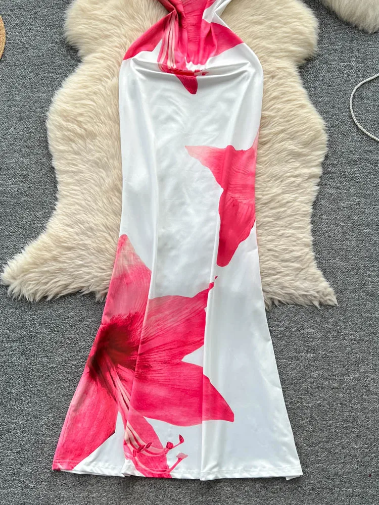 Falda larga adelgazante con tirantes Pure Desire para mujer, falda Sexy con estampado Floral ter Ne Dr, estilo coreano, cintura alta, fibra de poliéster