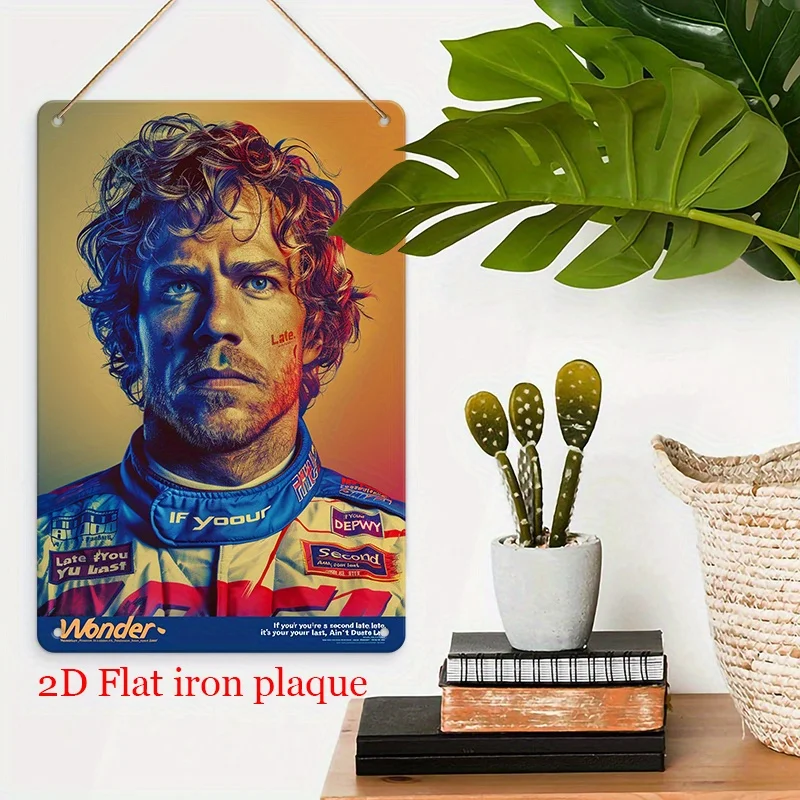 Iron Metal Wall Art Sign - Striking Race Car Driver Portrait with Brand Logos, Vibrant  Motorsports Decor for Garage, for Man