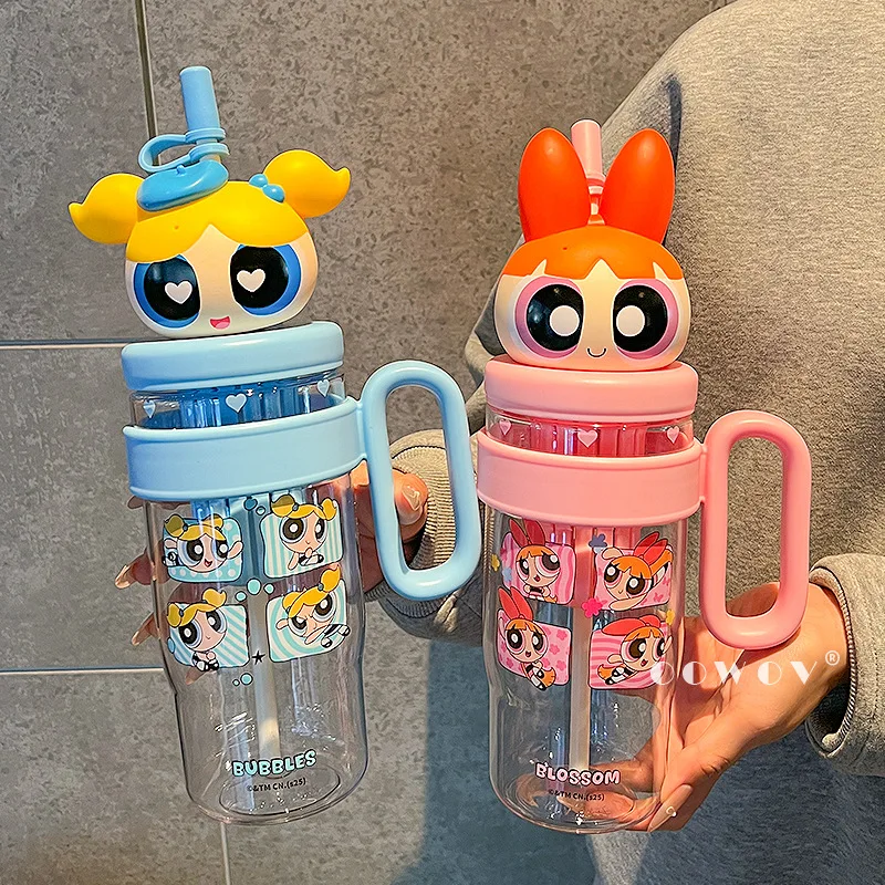 زجاجة مياه لموسم الفتيات من Powerpuff 2025 نموذج جديد كوب بقشة مع حجرة شاي كوب بلاستيكي للثلج كينغ هدايا المهرجانات أنيمي