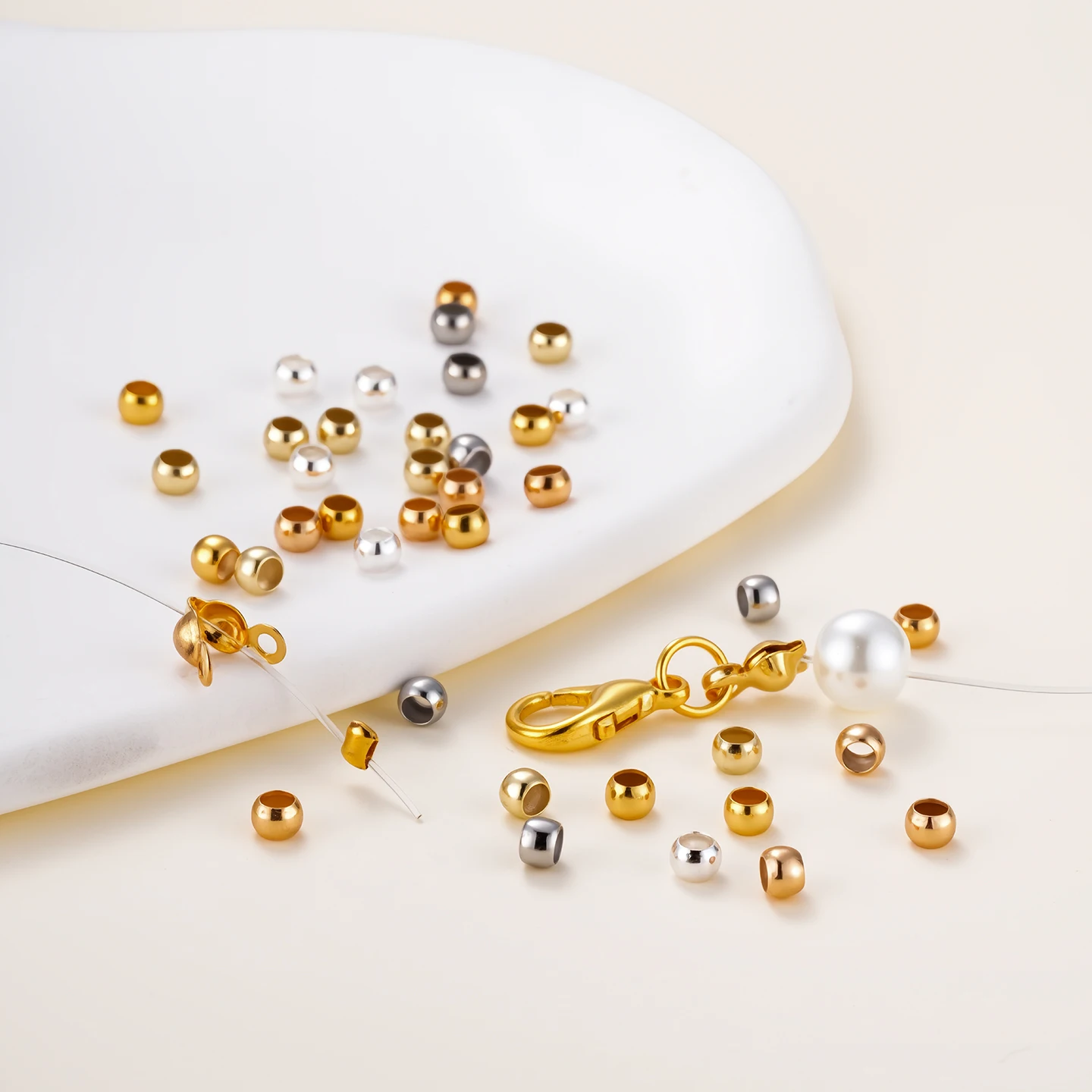 

14K/18K Gold Plated Brass Ball Crimp End Beads Dia 1.5-3mm Stopper Spacer Beads For DIY Jewelry Making Supplies Accessories