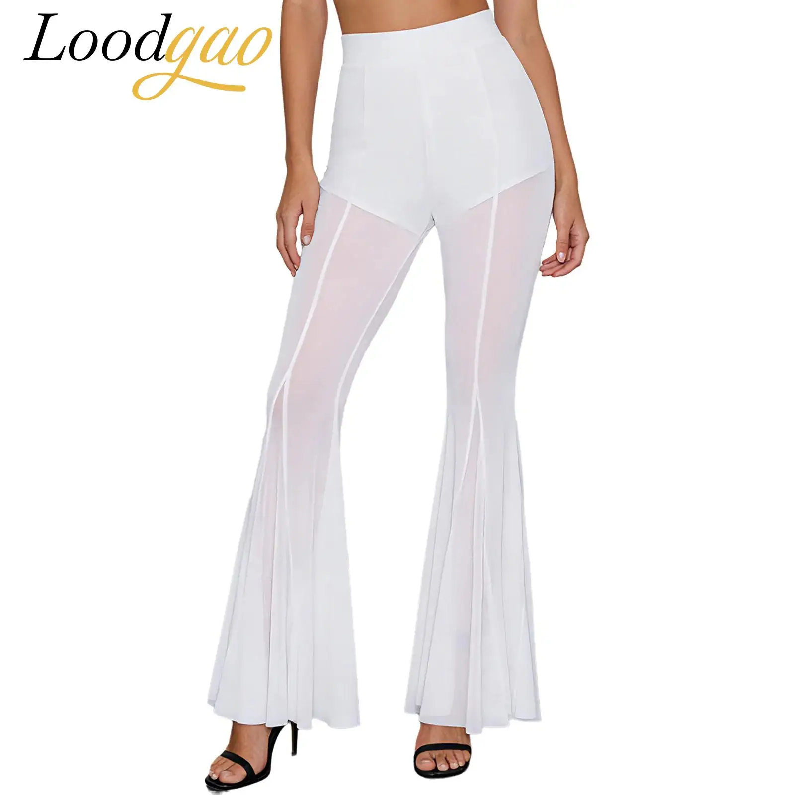 

Женские брюки-клеш из прозрачной сетки, элегантный костюм для лирического балета с встроенными шортами, длинные брюки